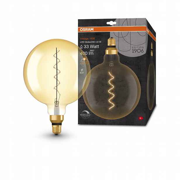 Ledvance zlatá vintage stmívatelná Led žárovka E27 4,8 W Globe, teplá bílá