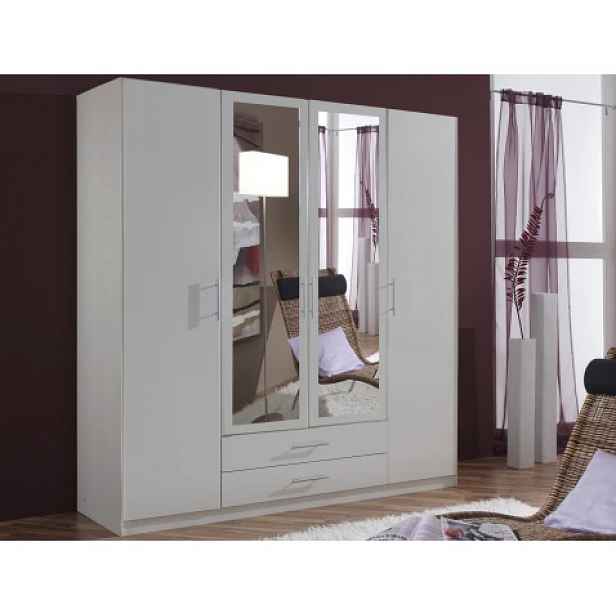 Šatní skříň se zrcadly Cliff, 180 cm, bílá