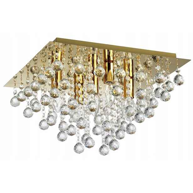 Stropní svítidlo glamour zlatá s krystaly čtvercová 42 cm Reality