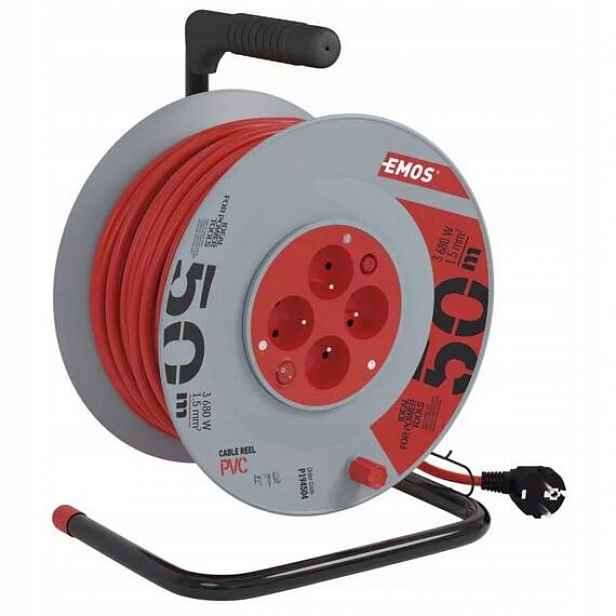Emos kabel 230V prodlužovací 50m/4Z Pvc 3*1,5mm, vypínač, buben P194504