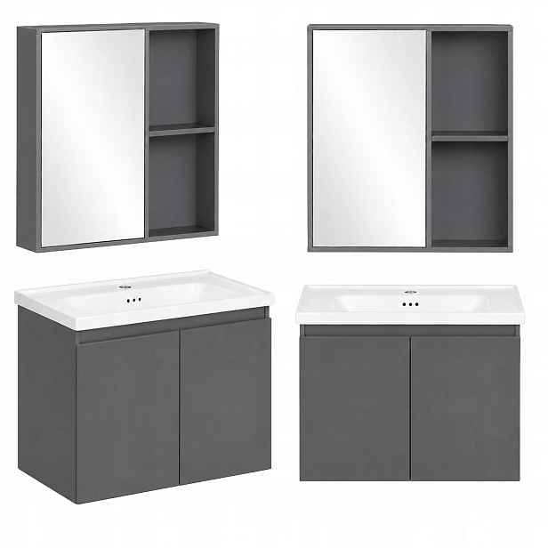 MultiGarden TKJ-BC-65 Koupelnový závěsný set se zrcadlem a umyvadlem, šedý