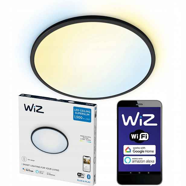 Stropní Svítidlo Led Stropní Svítidlo na omítku 16W Cct Černá Kulatý Smart WiFi WiZ