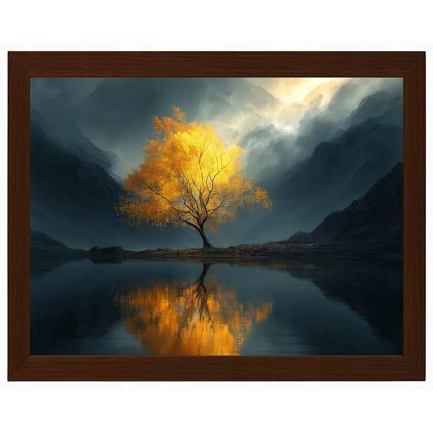 Plakát Rámeček Dřevo Zlaté Horské Dřevo Jezero Mlha Odraz 80x60