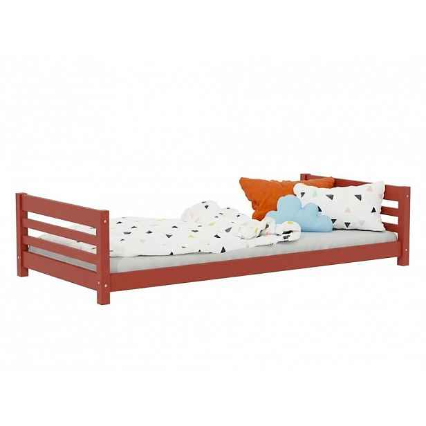 Benlemi Nízké dětské jednolůžko ze dřeva TULY se dvěma čely Zvolte barvu: Cihlová, Zvolte rozměr: 120x200 cm, Zvolte zábranu: S otevřeným vstupem