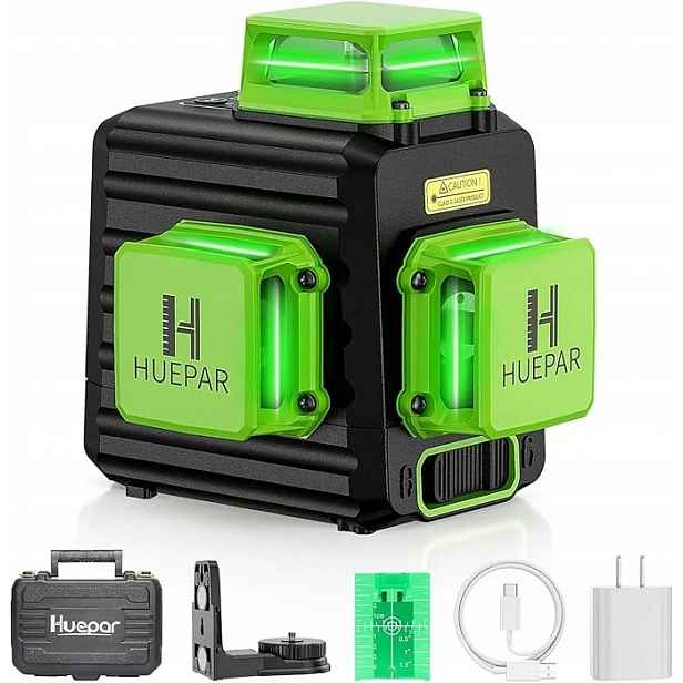 Huepar B03CG Křížový laser zelený 3x360 12 řádků akumulátor