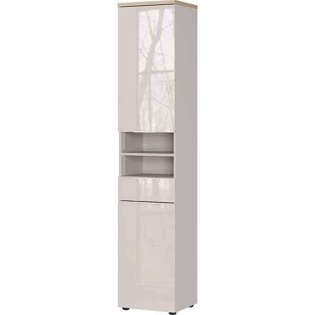 Krémová lesklá vysoká/úzká koupelnová skříňka 39x190 cm Tavira – Germania