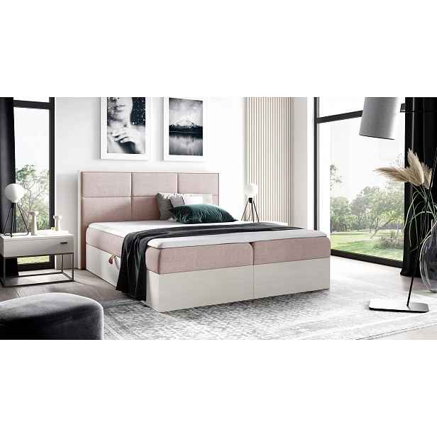 Manželská postel 200x220 CHANTELLE 2 - nordic teak / růžová + topper ZDARMA