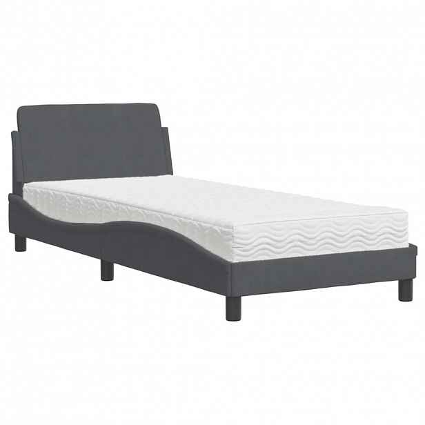 vidaXL Postel s matrací Dover tmavě šedá 90 x 200 cm samet