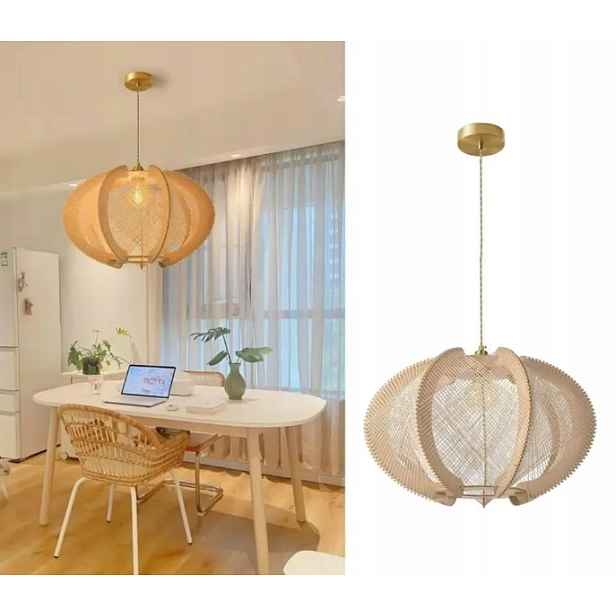 Závěsná lampa Lustr Boho pletená Béžová přírodní zlatá
