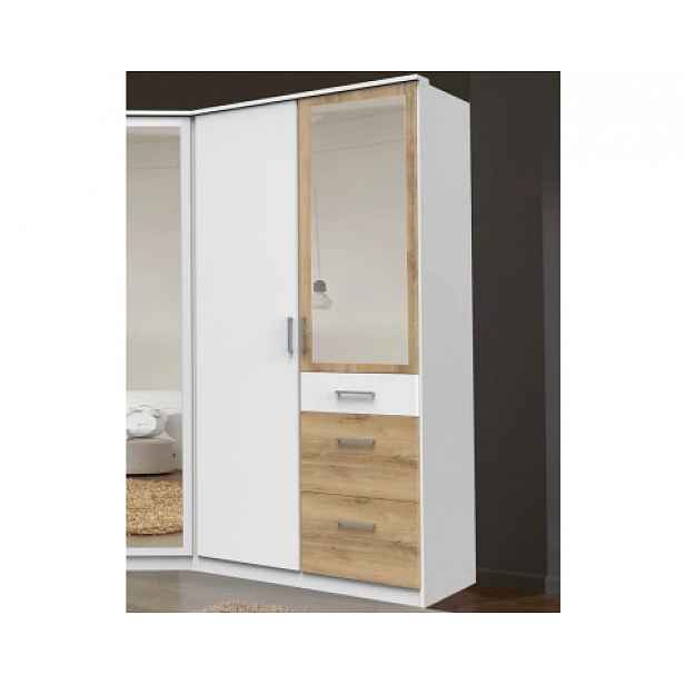 Šatní skříň se zrcadlem Click, 91 cm, bílá/prkenný dub
