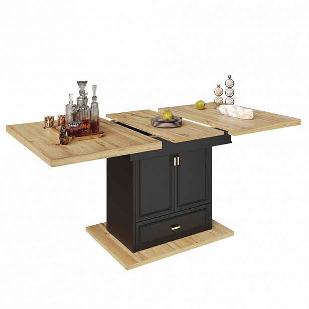 Modfu JÍDELNÍ stůl z MDF a kovu 110–140x80x75 cm přírodní dřevo rozkládací s úložným prostorem