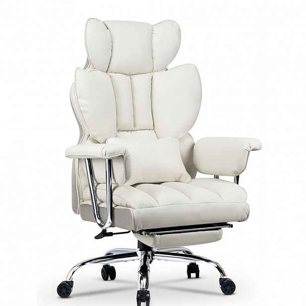 Rattantree KANCELÁŘSKÁ-ŽIDLE pro manažery, ergonomická, kožená, opěrka nohou – Bílá