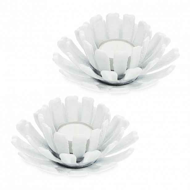 Relaxdays SVÍCEN Bílý 2dílný-Set květ litina 6x13,5 cm