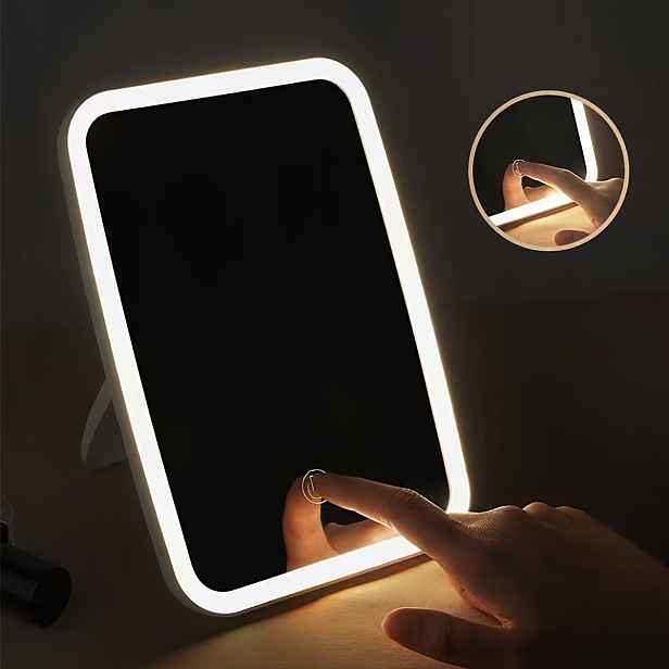 TEMU Přenosné LED make-up zrcadlo s dotykovým ovládáním, 3 světelné režimy, nastavitelná jasnost - stylový design, vhodné pro rychlé úpravy na
