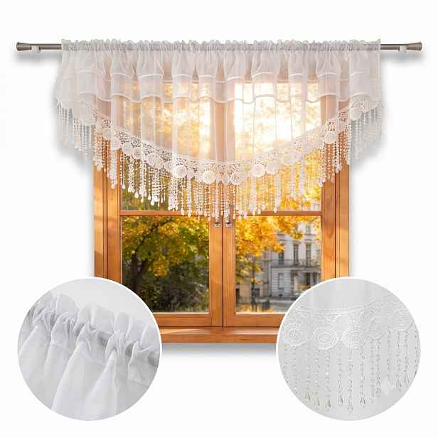 Elegantní Záclona Voál Luk Guipure 30 cm 300 x 90 cm Bílá Tunelová páska Žabky