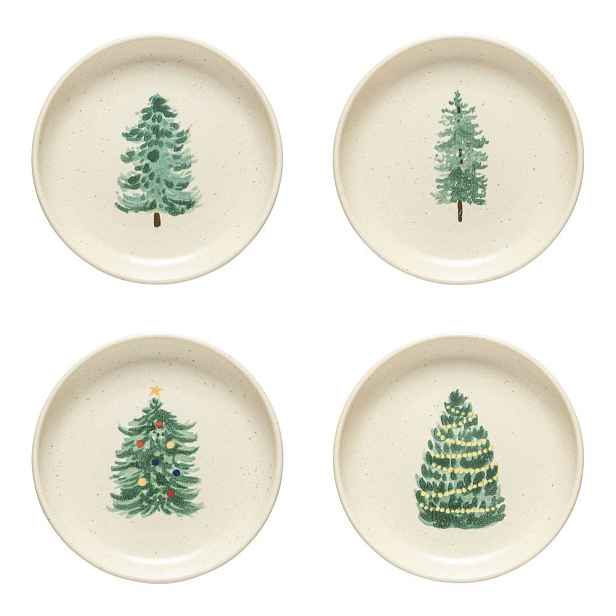 Krémové dezertní  talíře v sadě 4 ks s vánočním motivem z kameniny ø 16 cm Pacifica Christmas Tree – Casafina