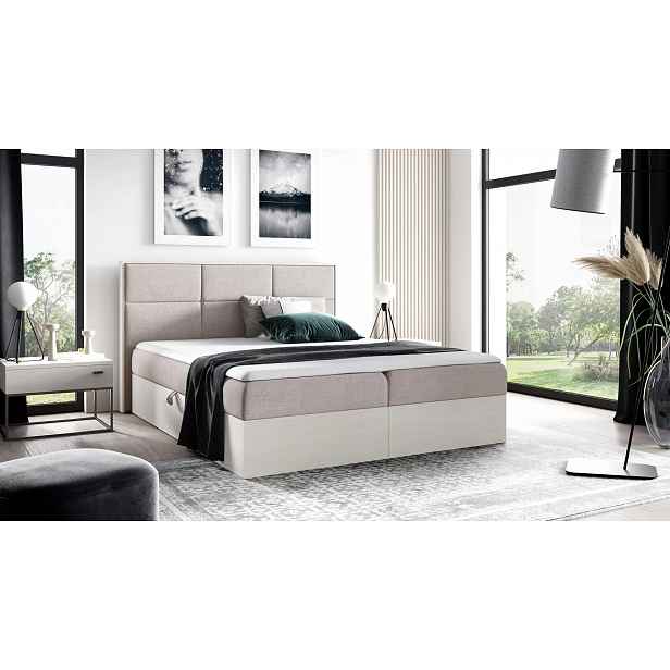 Manželská postel 200x220 CHANTELLE 2 - nordic teak / béžová + topper ZDARMA