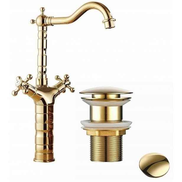Umyvadlová baterie Old Retro Gold zátka Klik