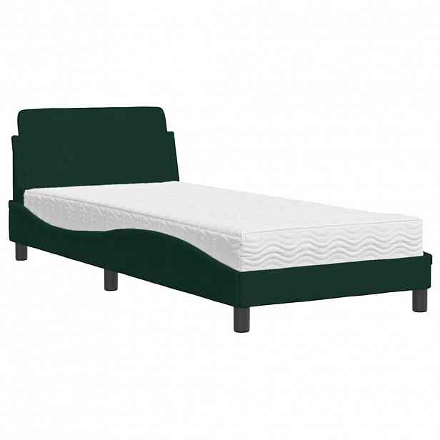 vidaXL Postel s matrací Dover tmavě zelená 90 x 200 cm samet