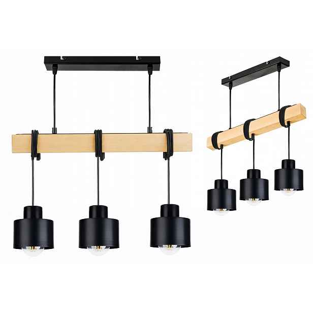 Dřevěná závěsná stropní lampa Lustr Zwis Hrnek Černá 3x E27