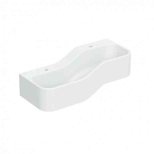 Geberit Bambini - Dvojumyvadlo pro děti, 90x39 cm, levé, bez přepadu, 2 otvory pro baterii, alpská bílá 502.973.00.1