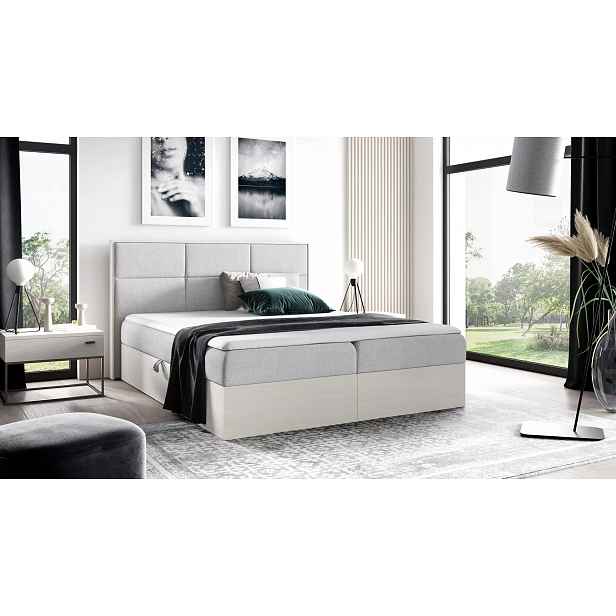 Manželská postel 200x220 CHANTELLE 2 - nordic teak / světle šedá 1 + topper ZDARMA