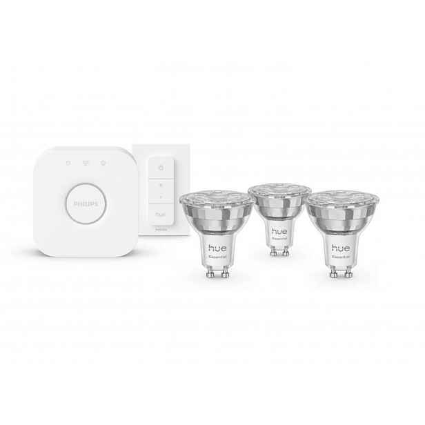 Philips Hue Essential - Chytrá sada se 3 žárovkami, můstkem Bridge a ovladačem 929004235709