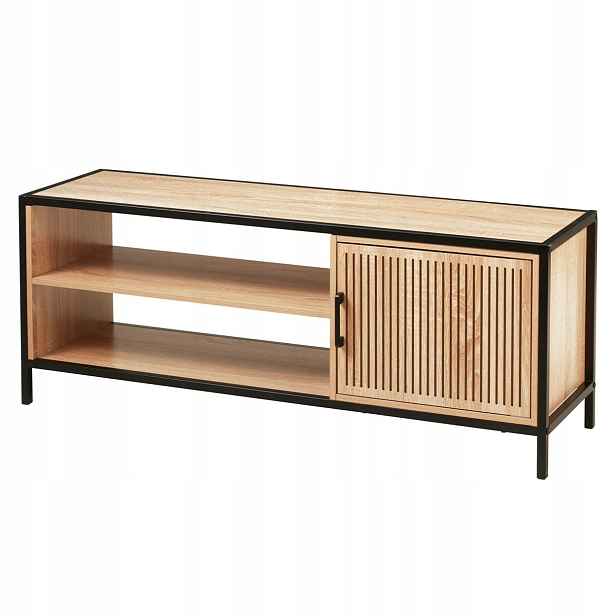 Rtv skříňka černá, kov a dřevo 116x33x45 cm Regál Do Obývacího Pokoje A Chodby