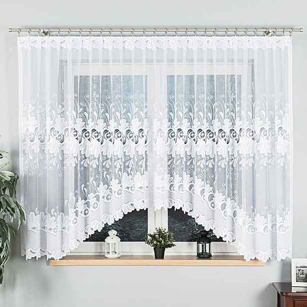 TEMU KASJANA - Hotová žakárová závěs s lemem dole - 400x160 cm - bílá