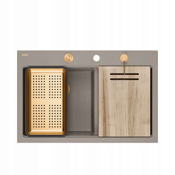 Quadron Marc 120 Granitový dřez 2-komorový 76x50x22 cm Sada Šedá