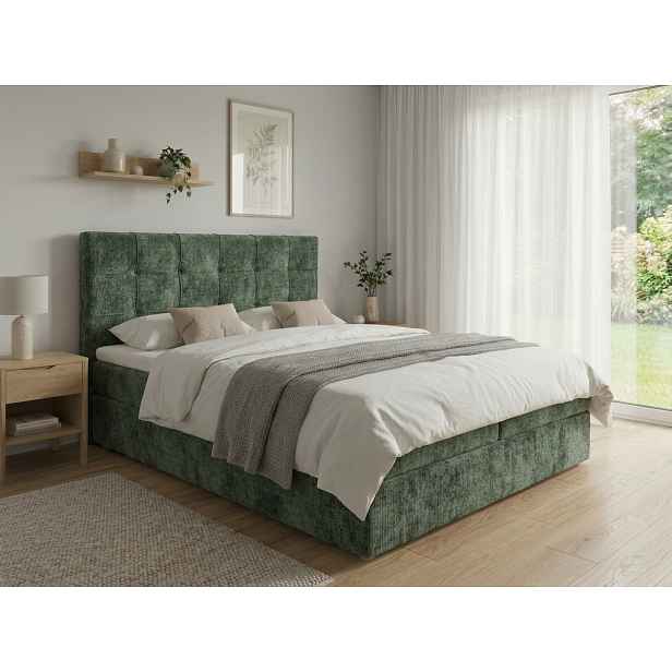 Čalouněná postel boxspring DIRELIS VIBE 160x200 cm tmavě zelená Matrace: Matrace Bonell pružinová