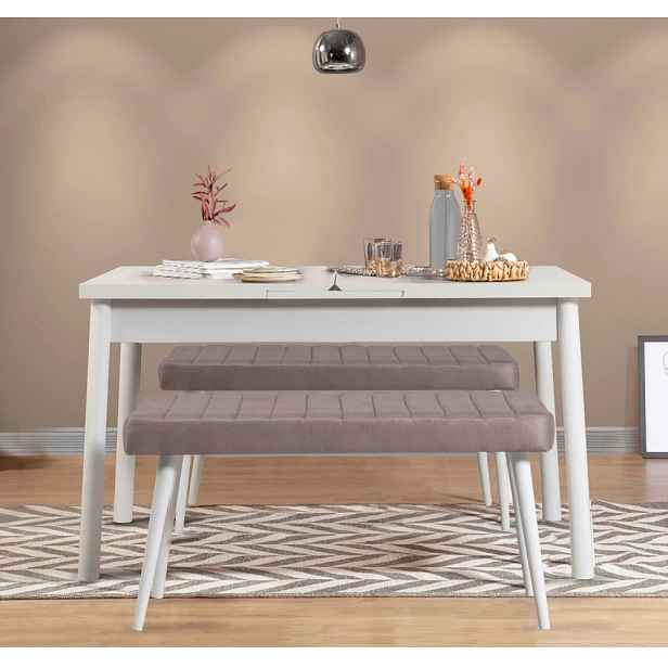 Jídelní set s rozkládacím stolem a lavicí (3 kusy) Santiago 0701 - White, Soho Grey