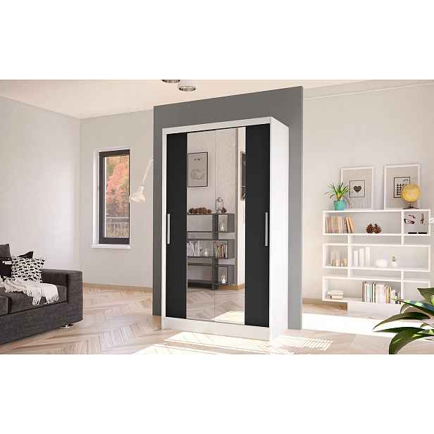 Moderní šatní skříň BRUNO 2 - šířka 100 cm, bílá / černá