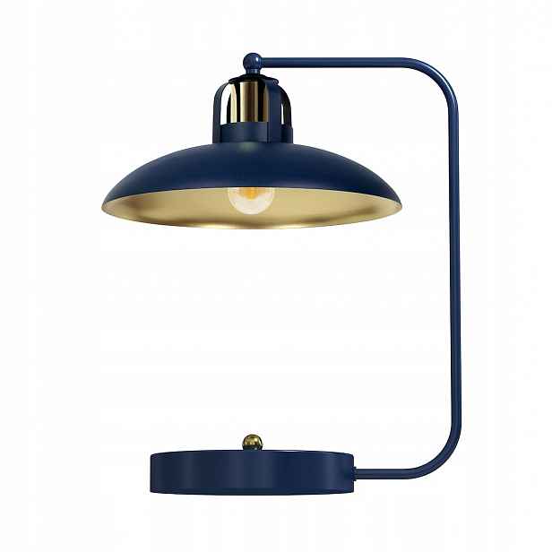 Modrá kovová stolní lampa do kanceláře v industriálním obývacím pokoji Felix