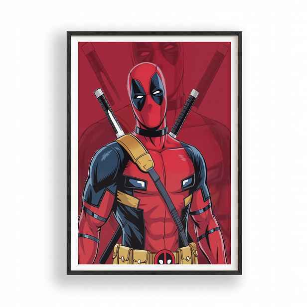 Plakát Deadpoola Avengers v černém dřevěném Rámeček 30x42 cm