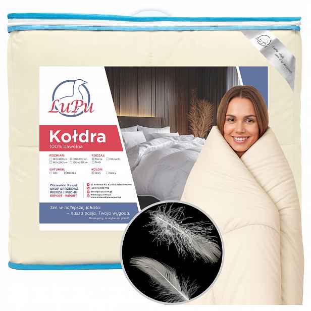 Přikrývka 160x200 Péřová celoroční antialergická Pierze Kacze Ecru Lupu