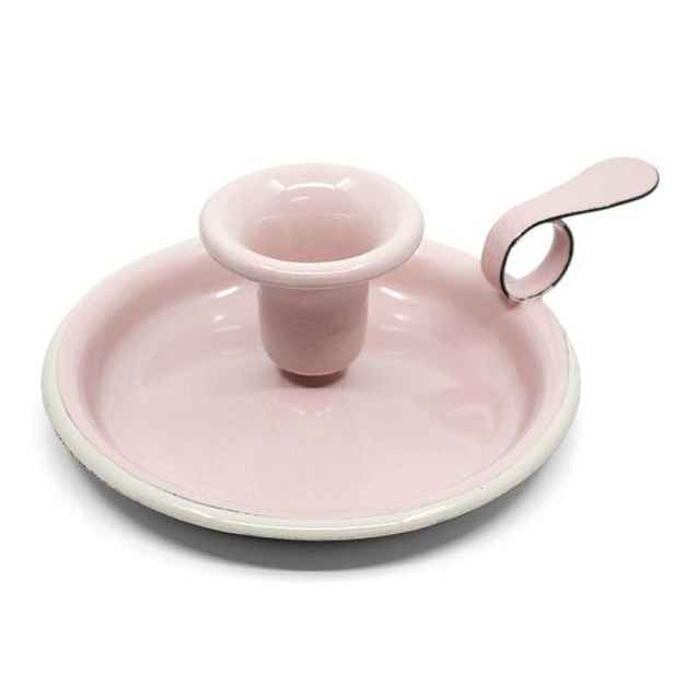 Růžový smaltovaný svícen Pink dot - Ø 13*6cm Münder Email