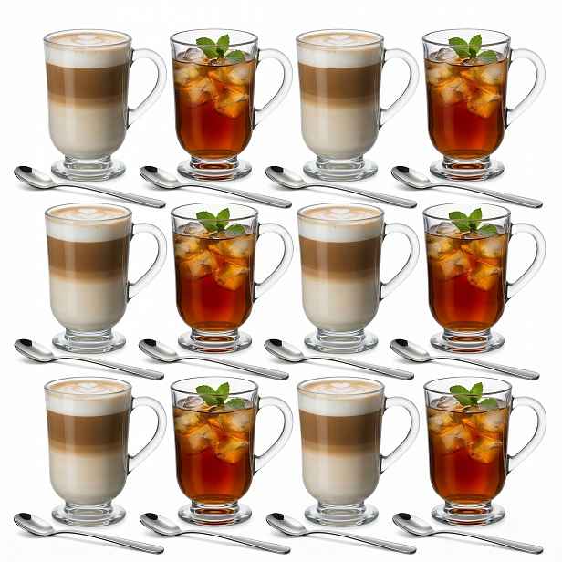Sklenice na kávu latte 310 ml lžičky Altom Design Verona 12 osob