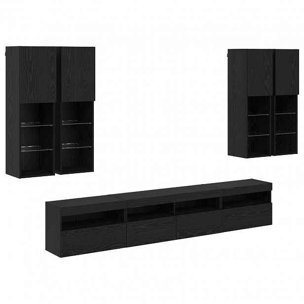vidaXL Sada nástěnného TV černíku s LED osvětlením 7 ks Černý dub