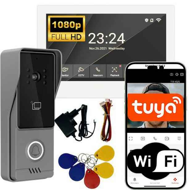 WiFi videodomofon 2-vodičový 7" Full Hd 1080p Tuya Smart Life IP65 Rfid