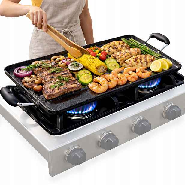Grilovací Deska Pro Dva Hořáky 51X30 CM Nutrichef Mramorová Nepřilnavá