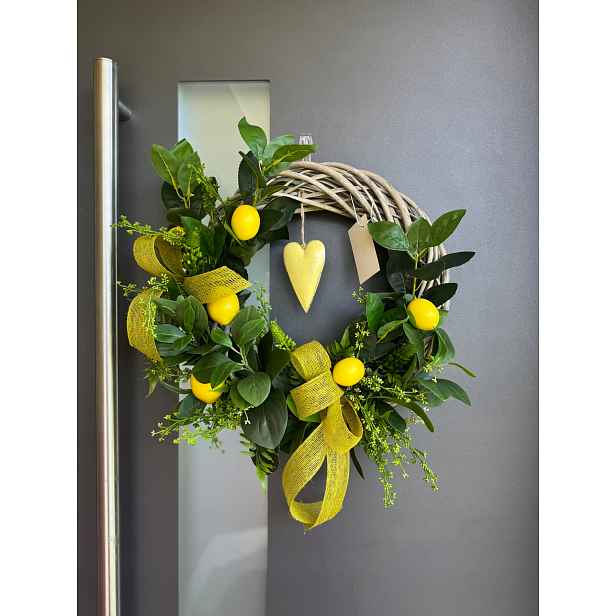 Květinový věnec 45 cm dveře jarní léto dekorace citronu lemon italský
