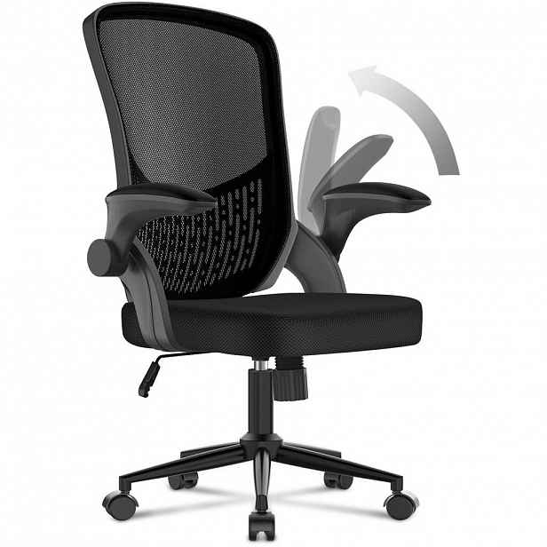 Rattantree KANCELÁŘSKÁ-ŽIDLE ergonomická, sklápěcí opěrky na ruce, středně vysoké opěradlo, bederní opěrka – Černá