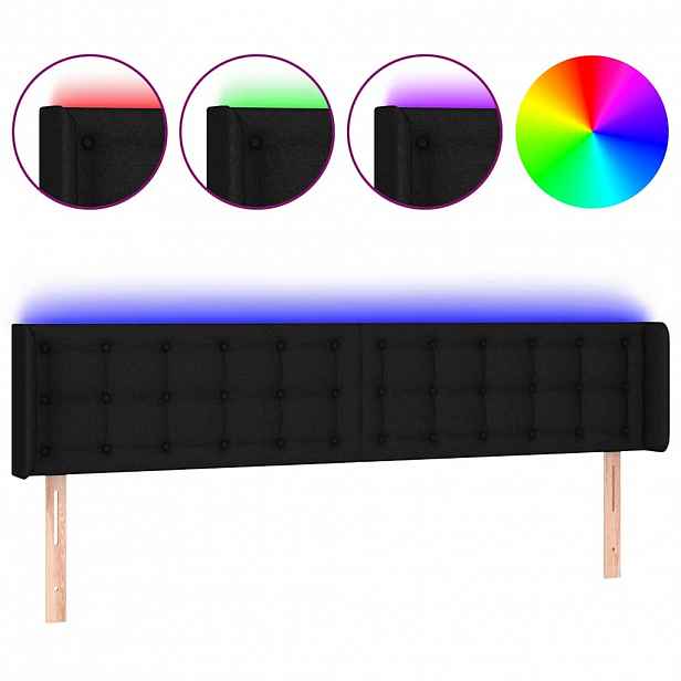 vidaXL Čelo postele s LED černé 203 x 16 x 78/88 cm textil