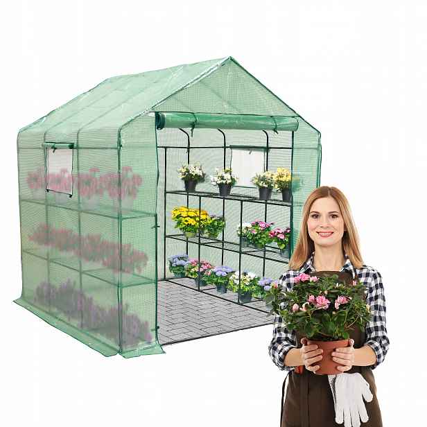 Balkonový zahradní skleník 12 polic Zelený regál 200x200x220 Canna III