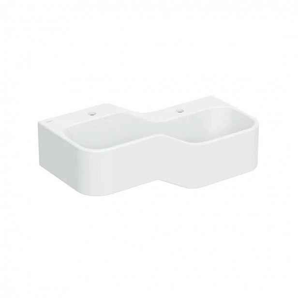 Geberit Bambini - Dvojumyvadlo pro děti, 90x39 cm, pravé, bez přepadu, 2 otvory pro baterii, alpská bílá 502.974.00.1