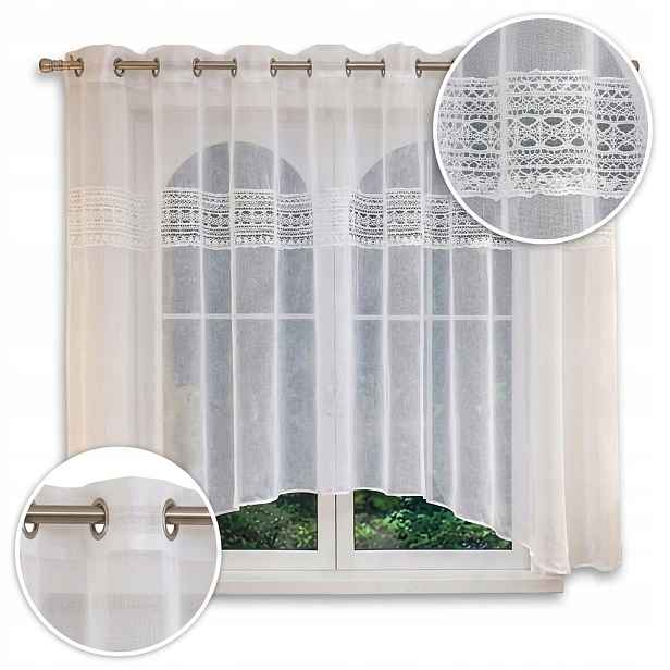 Hotová Záclona Etamina Luk Guipure 20 cm 400 x 155 Bílá na průchodkách