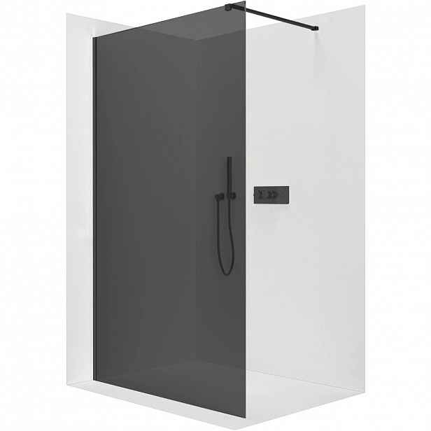 Sprchová zástěna Walk-in Onyx Cube L/P - 8 mm - hranatá vzpěra - černá matná, grafitové sklo - 60x200 cm