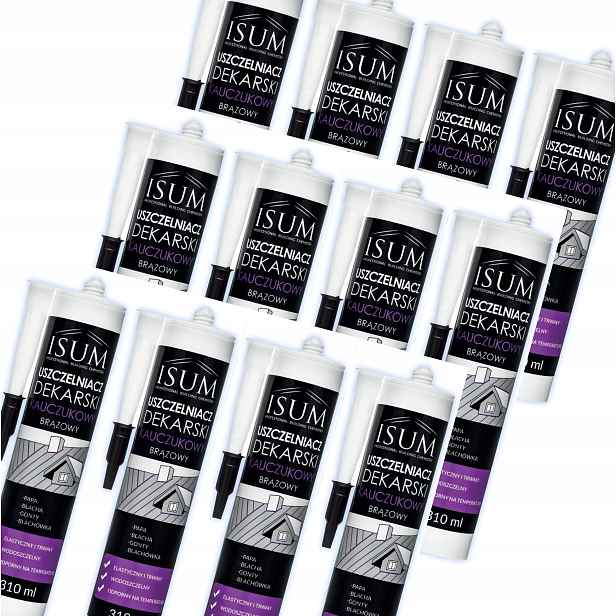 12 x Isum Kaučukový pokrývačský tmel 310 ml. Hnědý
