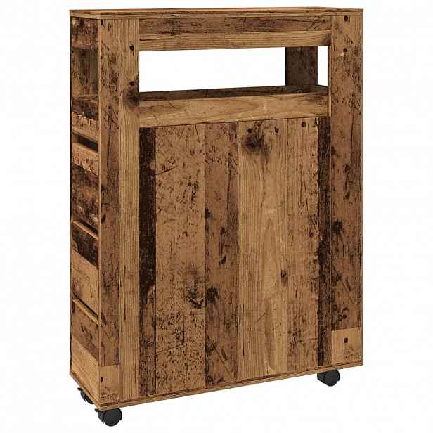 vidaXL Úzká koupelnová skříňka na kolečkách old wood kompozitní dřevo